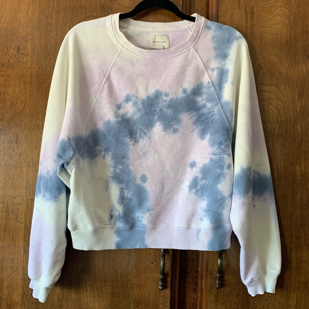 American Eagle Tie-Dye Crewneck Sweatshirt - Pastel Blue & Lavender